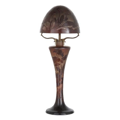 'Les Fleurs' Art Nouveau period antique glass lamp by Gallé