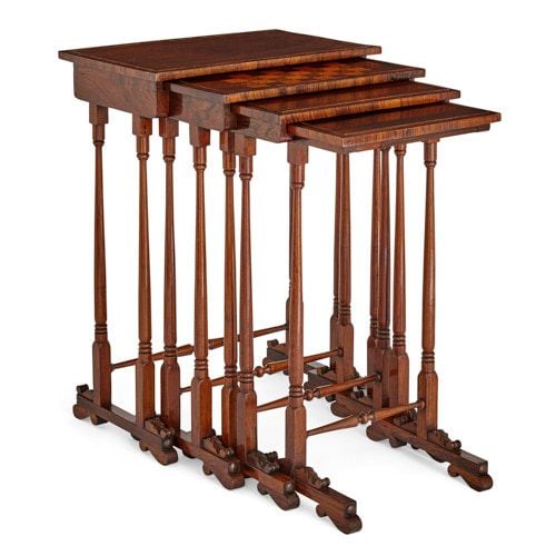 Set of four William IV period rosewood nesting side tables