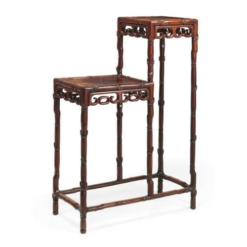 Antique Chinese Qing dynasty hardwood bamboo-form display stand