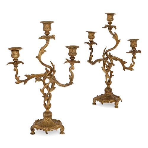 Pair of antique Louis XV style ormolu candelabra