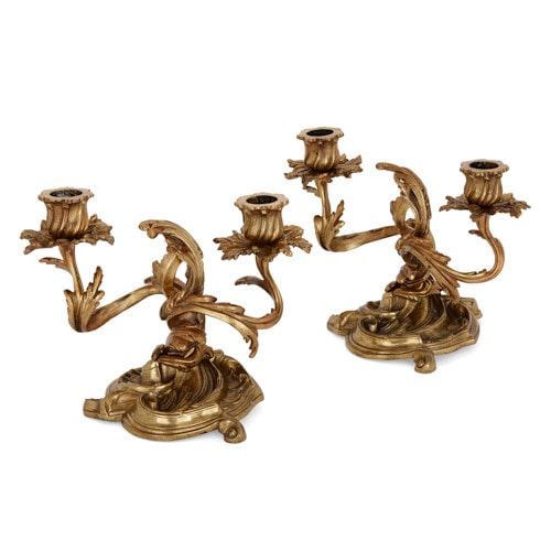 Pair of Louis XV style gilt bronze candelabra