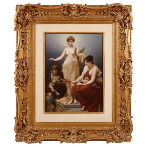 Antique German KPM porcelain plaque of The Three Fates