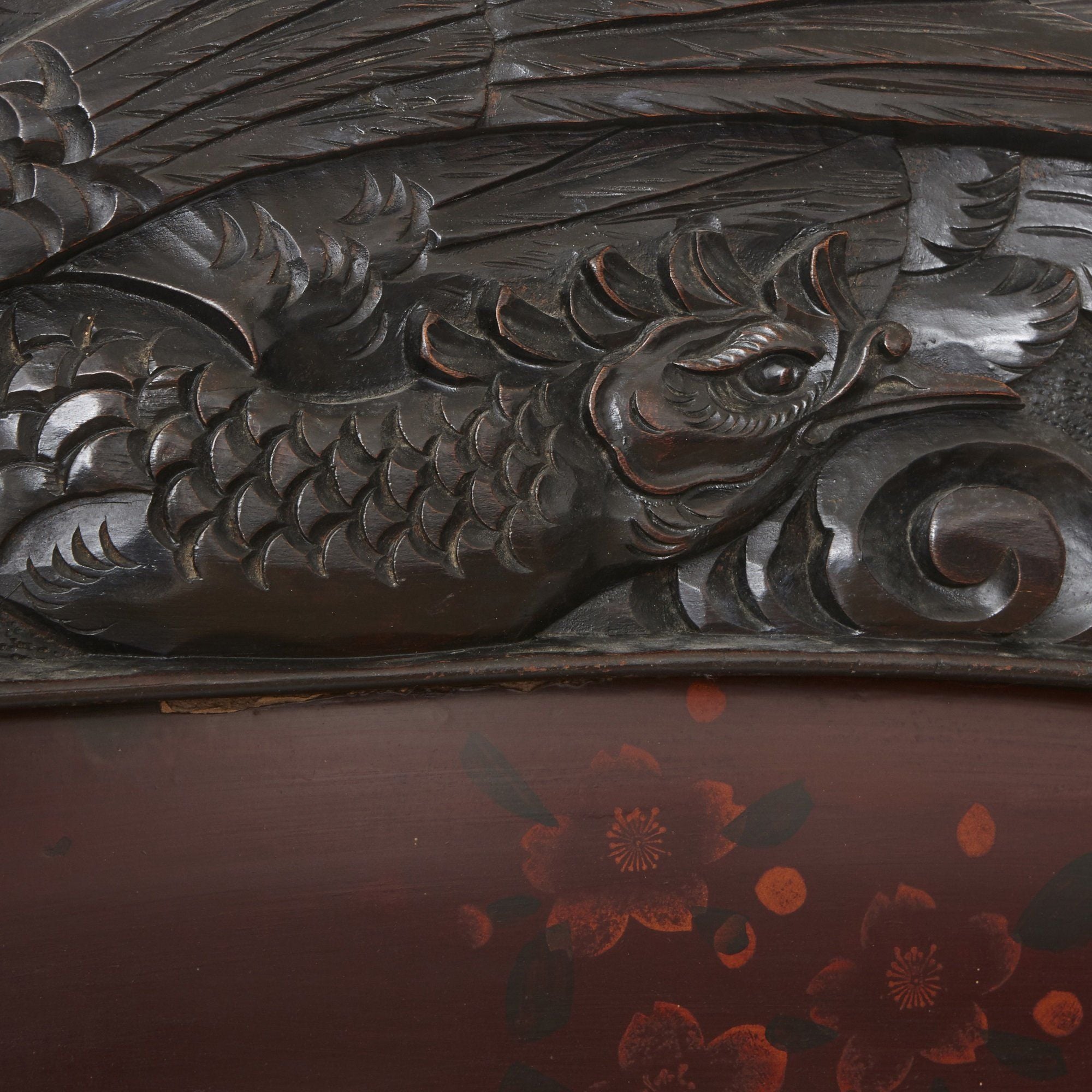 Japanese Meiji period folding carved wood Shibayama screen