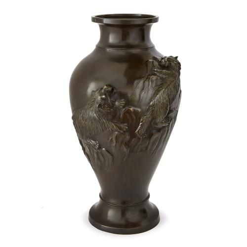 Japanese Meiji period antique bronze baluster vase