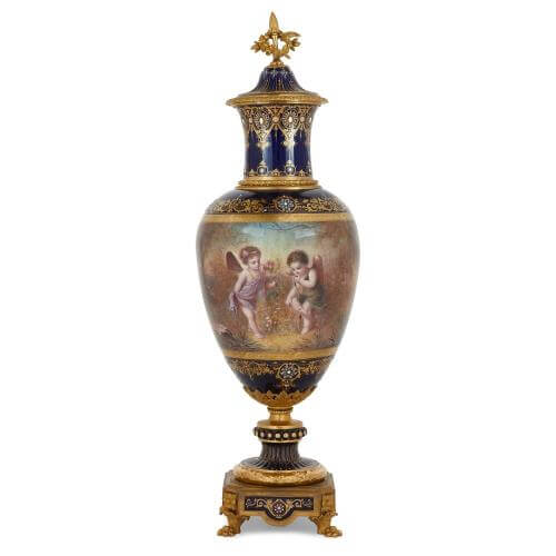 Antique French ormolu mounted Sèvres style porcelain vase
