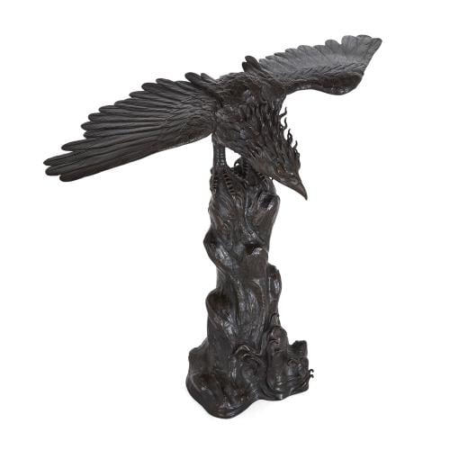 Japanese Meiji period antique bronze model of an eagle