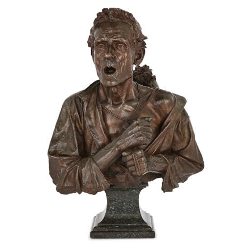 Antique Italian bronze bust sculpture on marble plinth