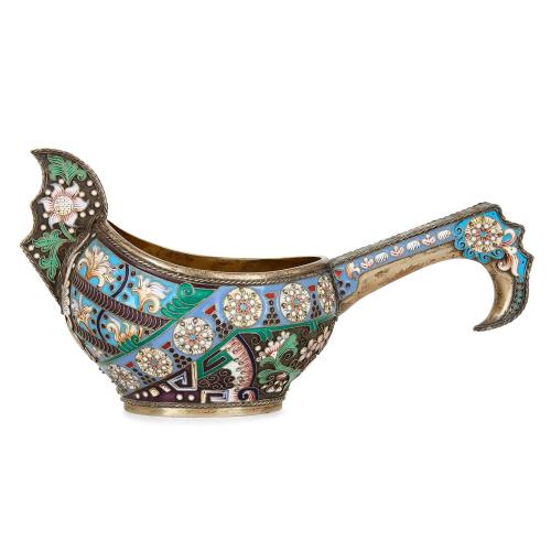 Cloisonné enamel and silver-gilt Russian kovsch