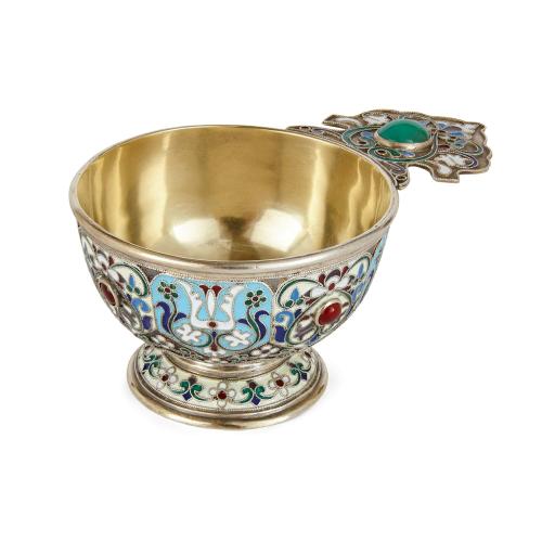 Cloisonné enamel and silver gilt Russian charka