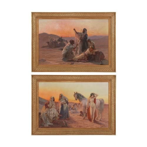 'Trade in the Desert' pair of Orientalist paintings by Pilny