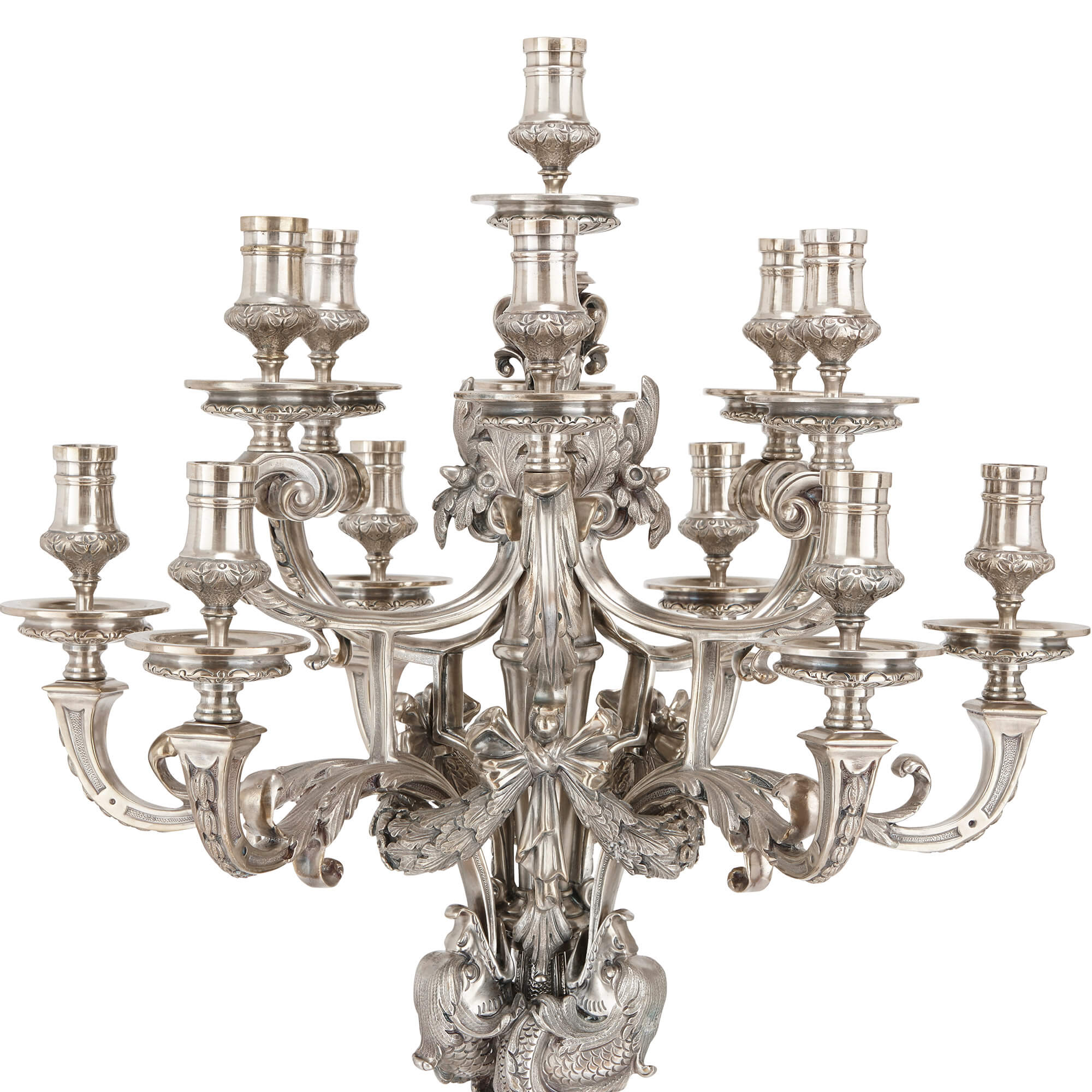 Large pair of Louis XIV style silvered bronze candelabra | Mayfair Gallery