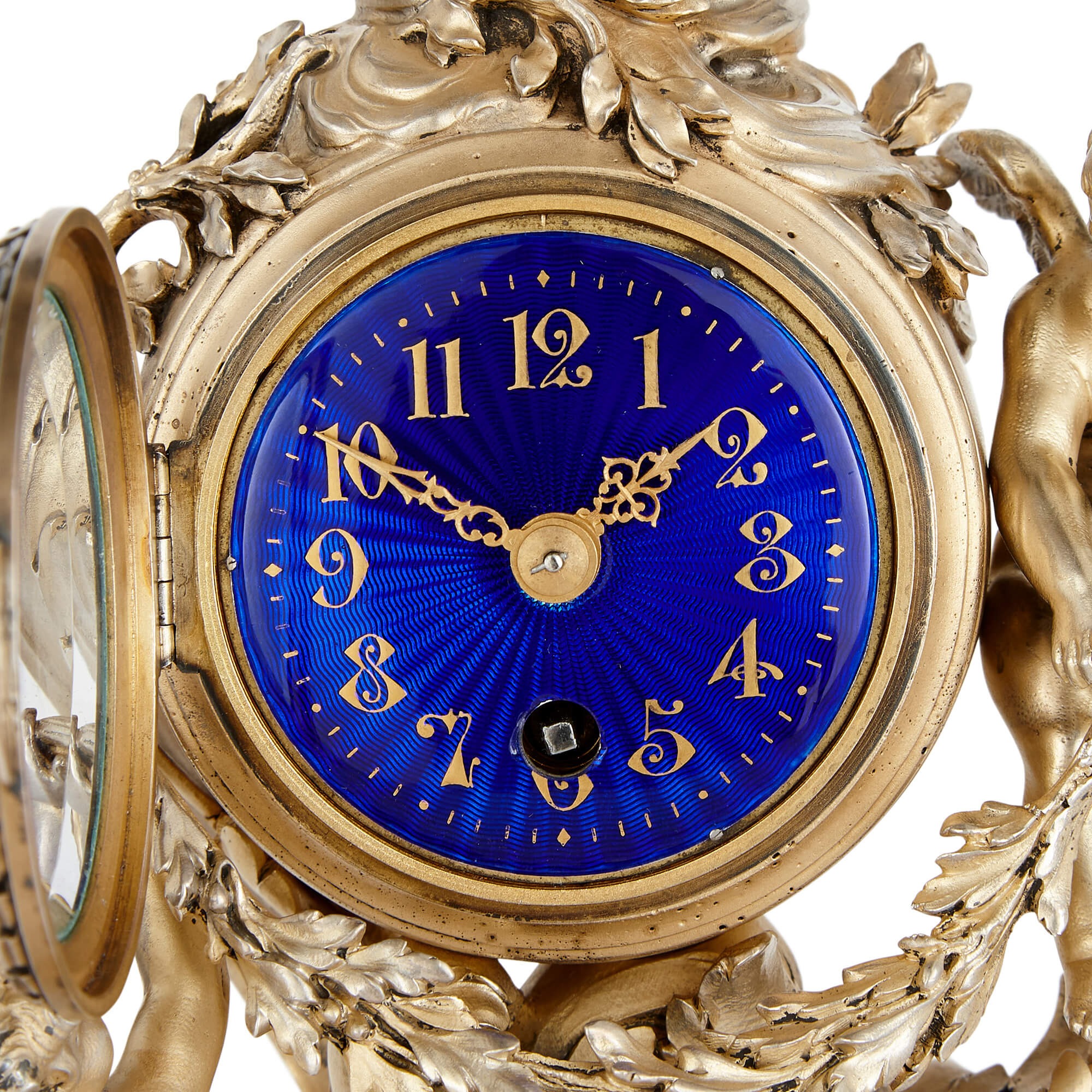 Silver gilt antique French table clock by E. Evrot Mayfair Gallery
