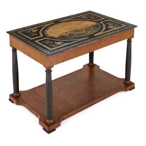 Antique Italian walnut coffee table with scagliola top