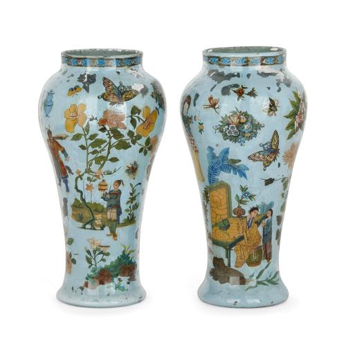 Pair of antique Chinoiserie 'verre soufflé' glass vases
