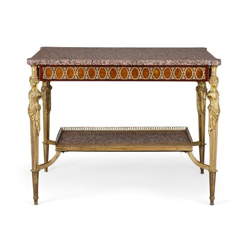 Ormolu, mahogany and marble French antique centre table