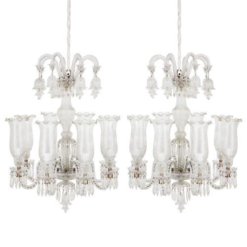 Pair of clear cut-glass chandeliers in the Belle Époque style