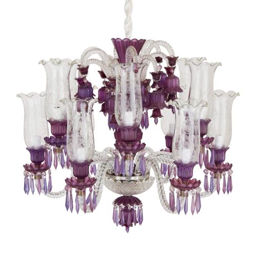 Belle Époque-style clear and purple cut-glass chandelier