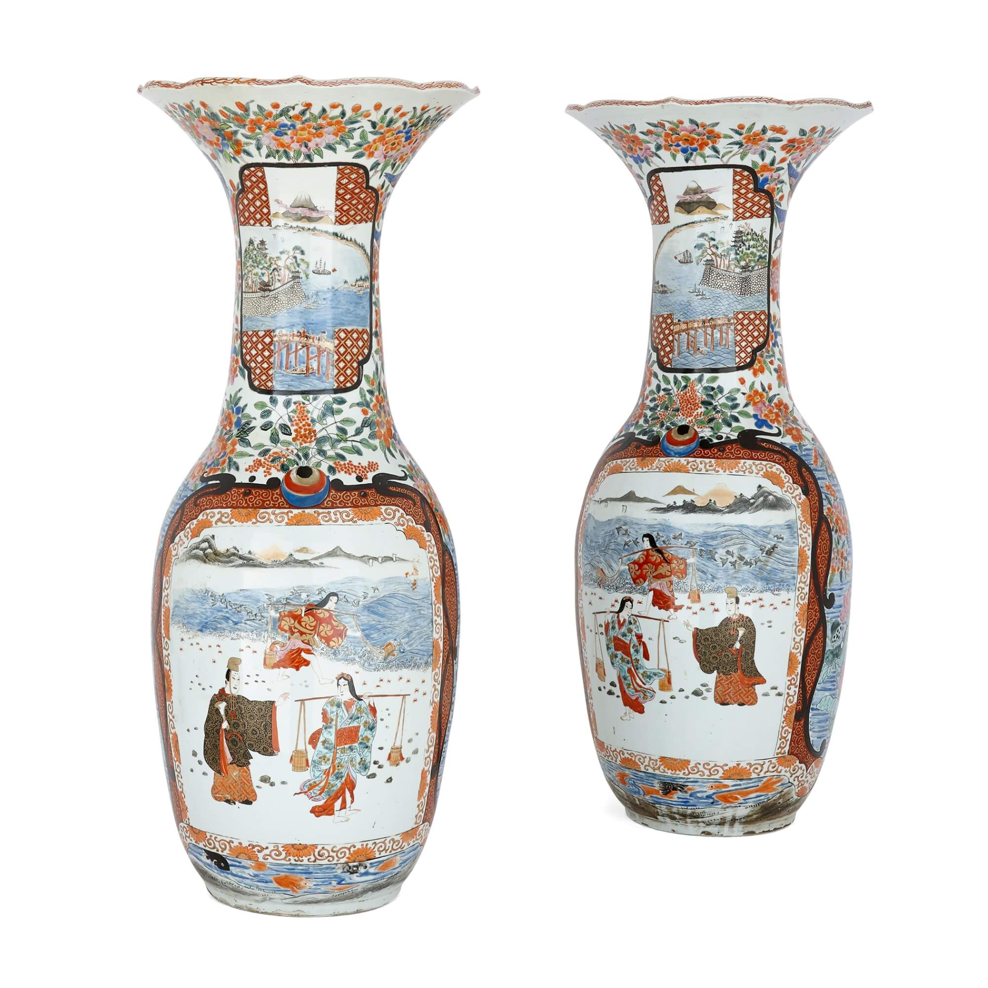 Pair of large antique Japanese Imari porcelain vases