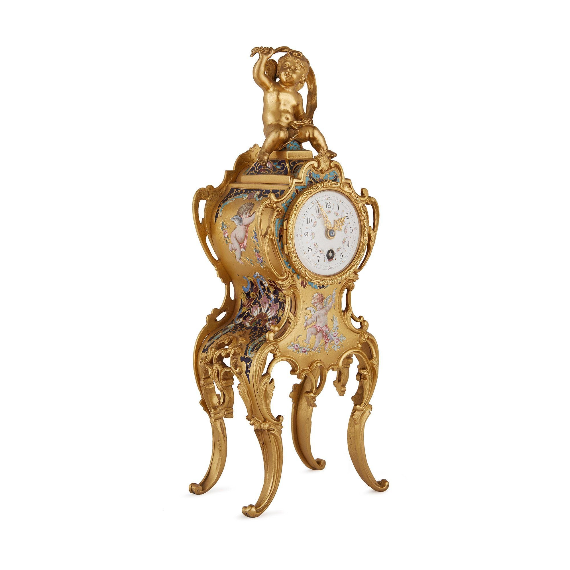 Ormolu and cloisonné enamel antique French table clock Mayfair Gallery