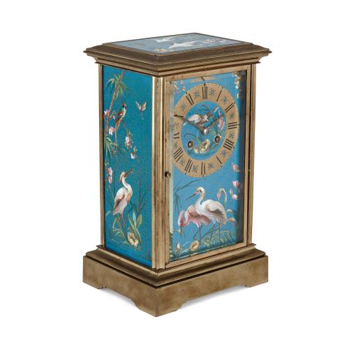 Ormolu and cloisonné enamel antique rectangular mantel clock