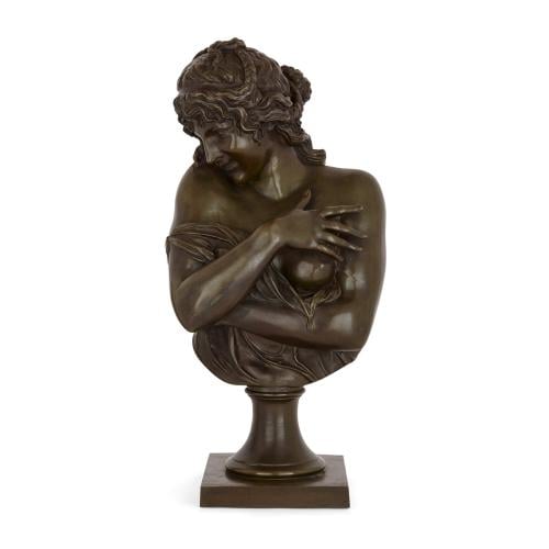 Patinated bronze antique French bust of a lady after Houdon