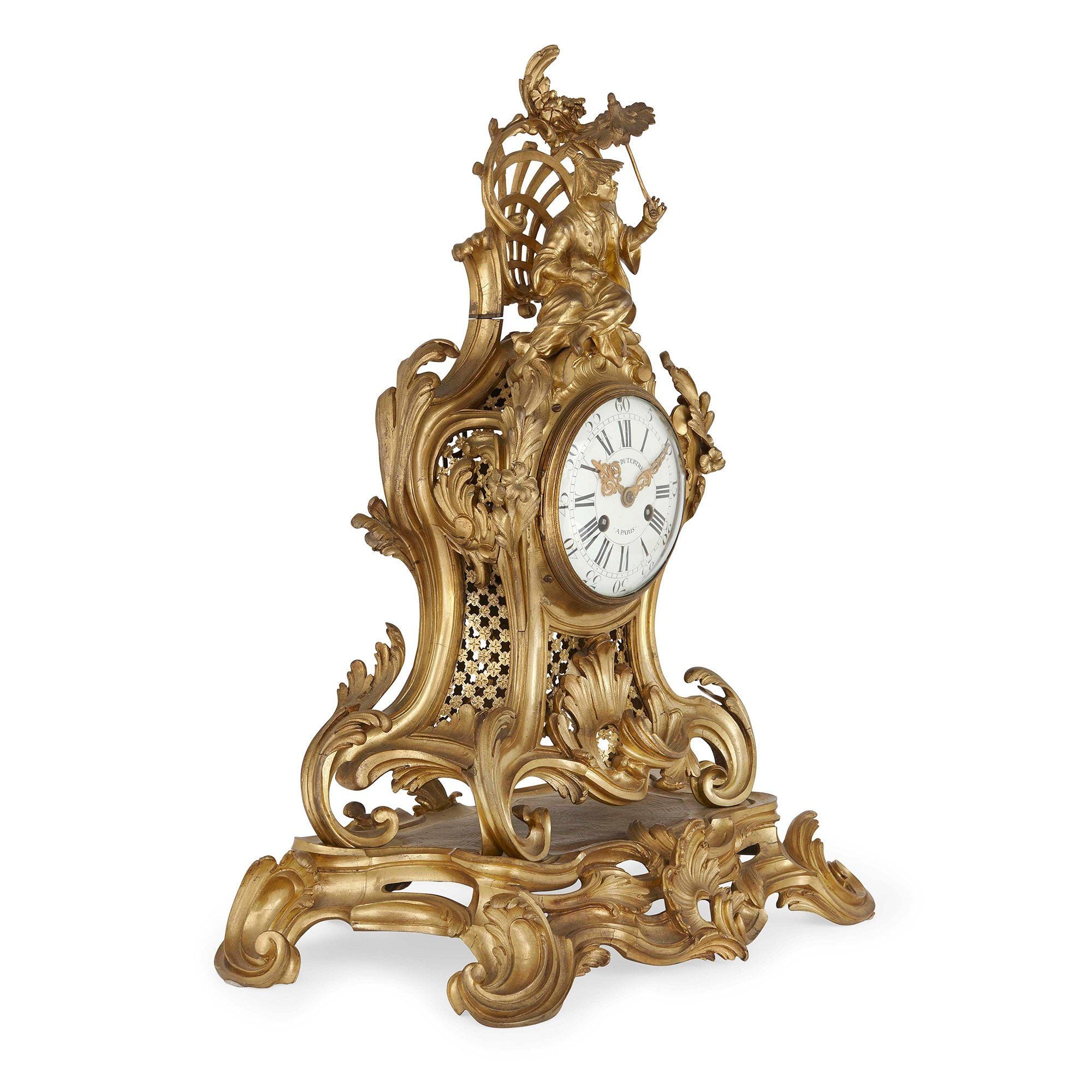 Louis XV period Chinoiserie style gilt bronze mantel clock