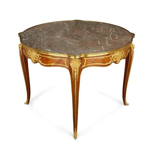 Ormolu mounted rosewood antique centre table with marble top