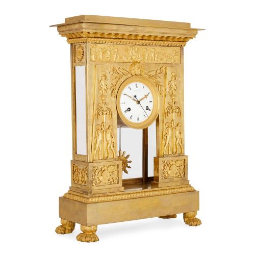 Antique Empire period ormolu mantel clock by Deverberie