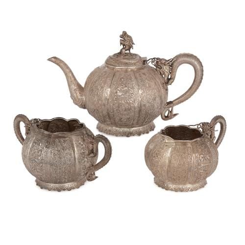 Chinese export silver antique tea set by Tu Mao Xing