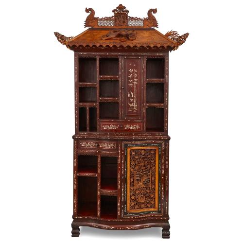 Bone inlaid hardwood, boxwood and ebony Chinese cabinet