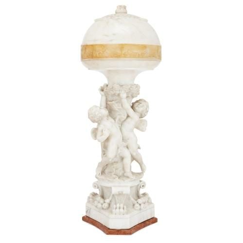 Antique Florentine marble and alabaster sculptural lamp by Conti