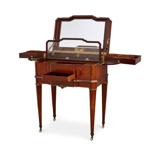 Ormolu mounted amboyna and mahogany Louis XVI style dressing table