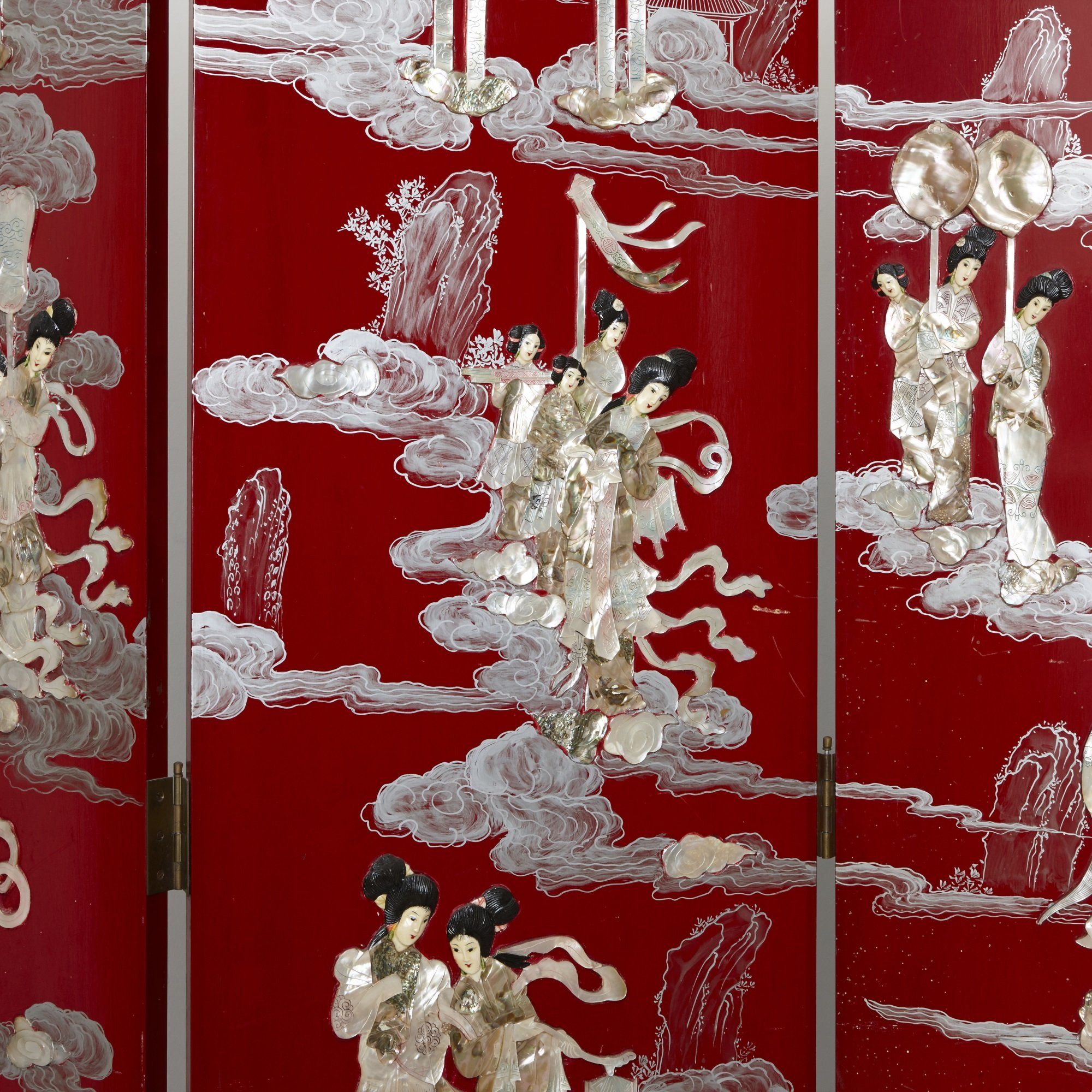 Chinese lacquer, ivory and mother-of-pearl folding screen
