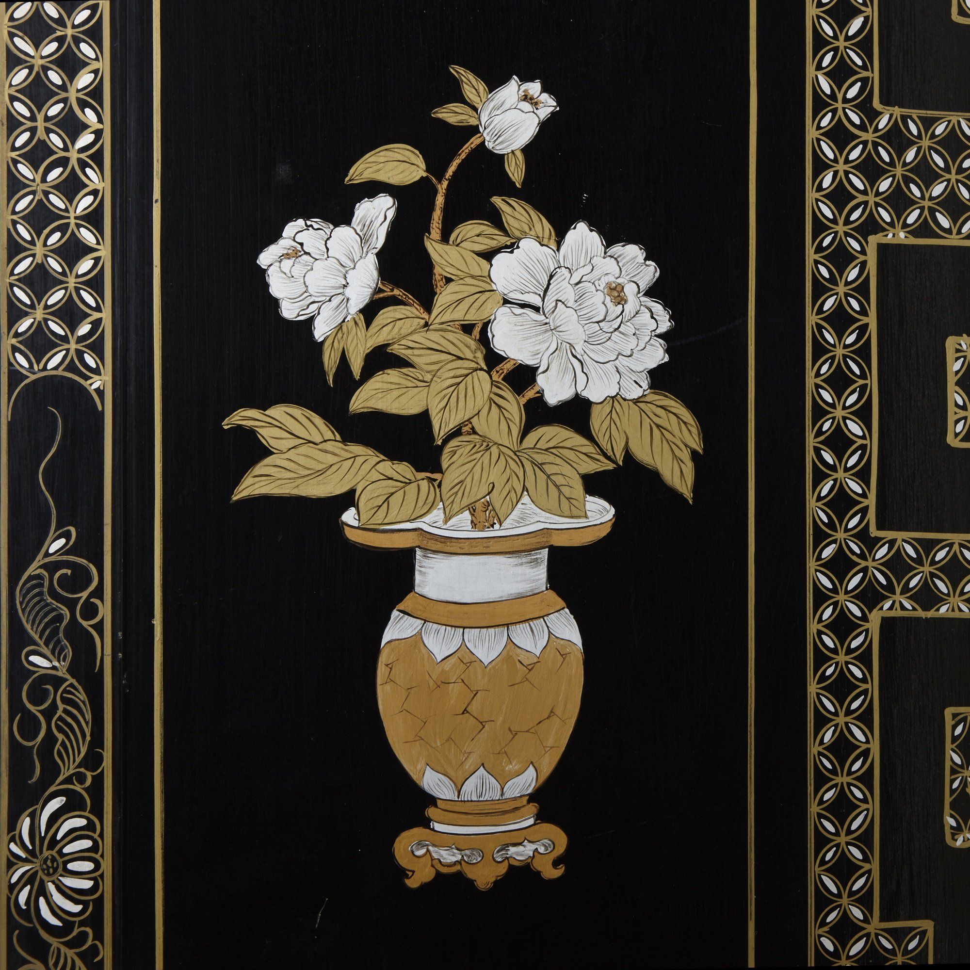 Chinese lacquer, ivory and mother-of-pearl folding screen