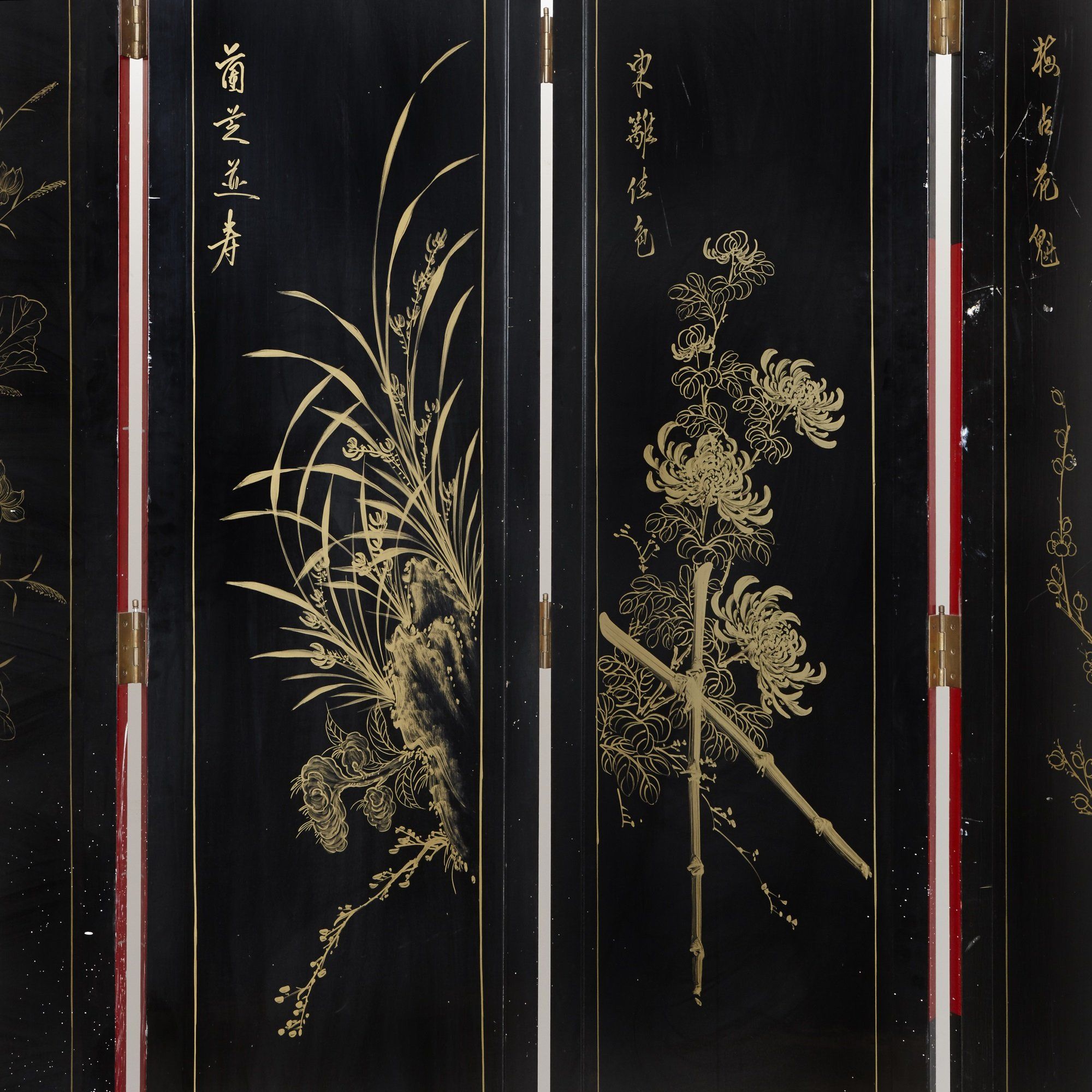 Chinese lacquer, ivory and mother-of-pearl folding screen