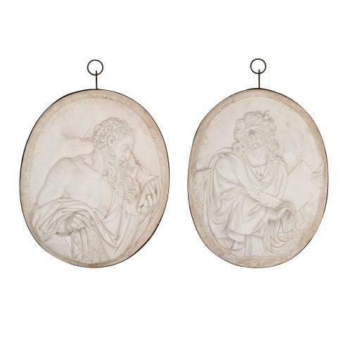 Pair of marble relief plaques of St John and St James