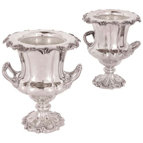 Pair of English Sheffield plate wine coolers