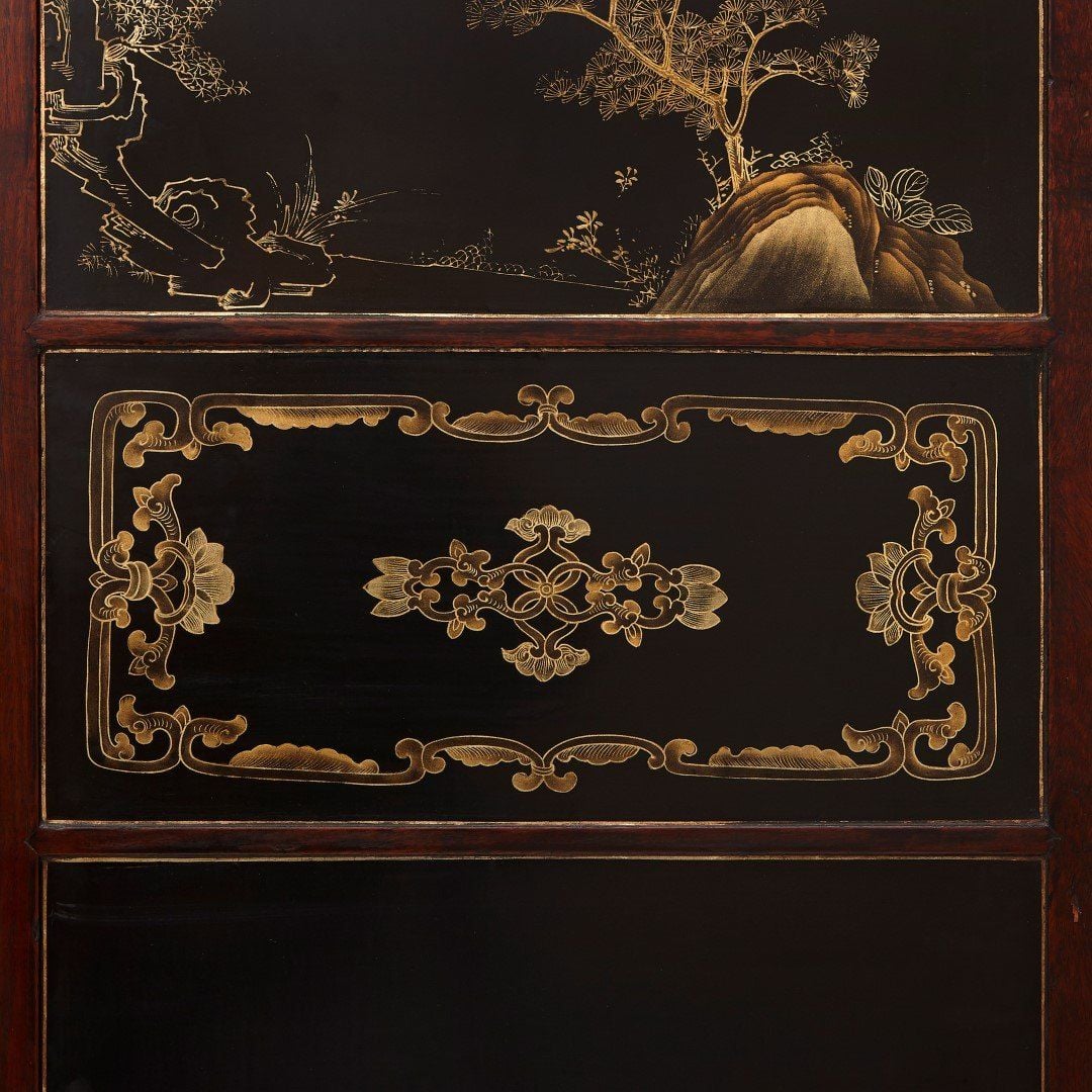 Chinese jade, quartz and ivory six panel folding screen | Mayfair