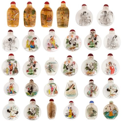 Collection of thirty Chinese enamelled glass snuff bottles