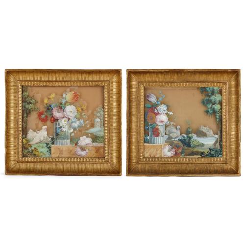 Pair of reverse glass antique Continental paintings
