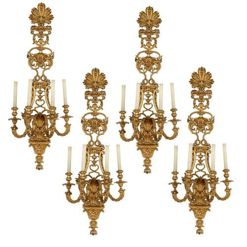 Set of four large Régence style ormolu wall lights