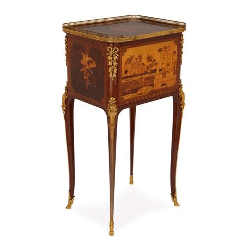 Transitional style ormolu and marquetry antique side table
