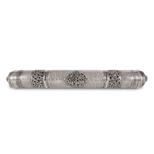 Burmese engraved silver cylindrical marriage document case