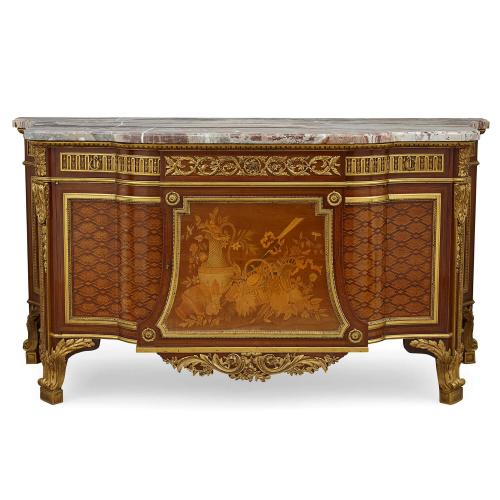 Louis XVI style ormolu mounted marquetry commode