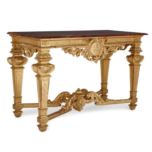Italian red marble and giltwood antique console table