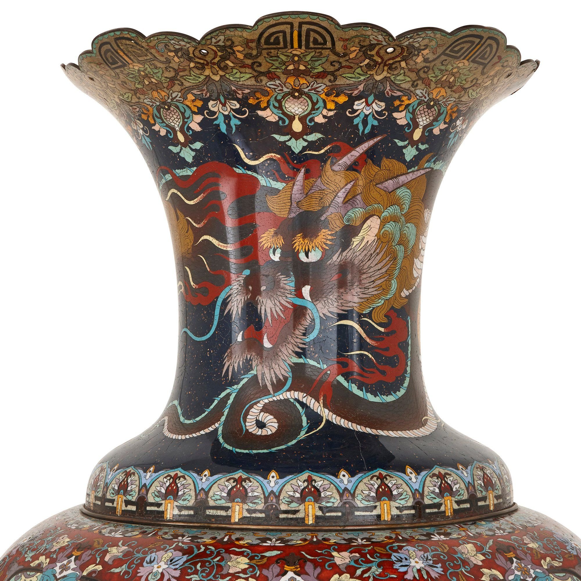 Very Large Japanese Meiji Period Cloisonne Enamel Vase Mayfair
