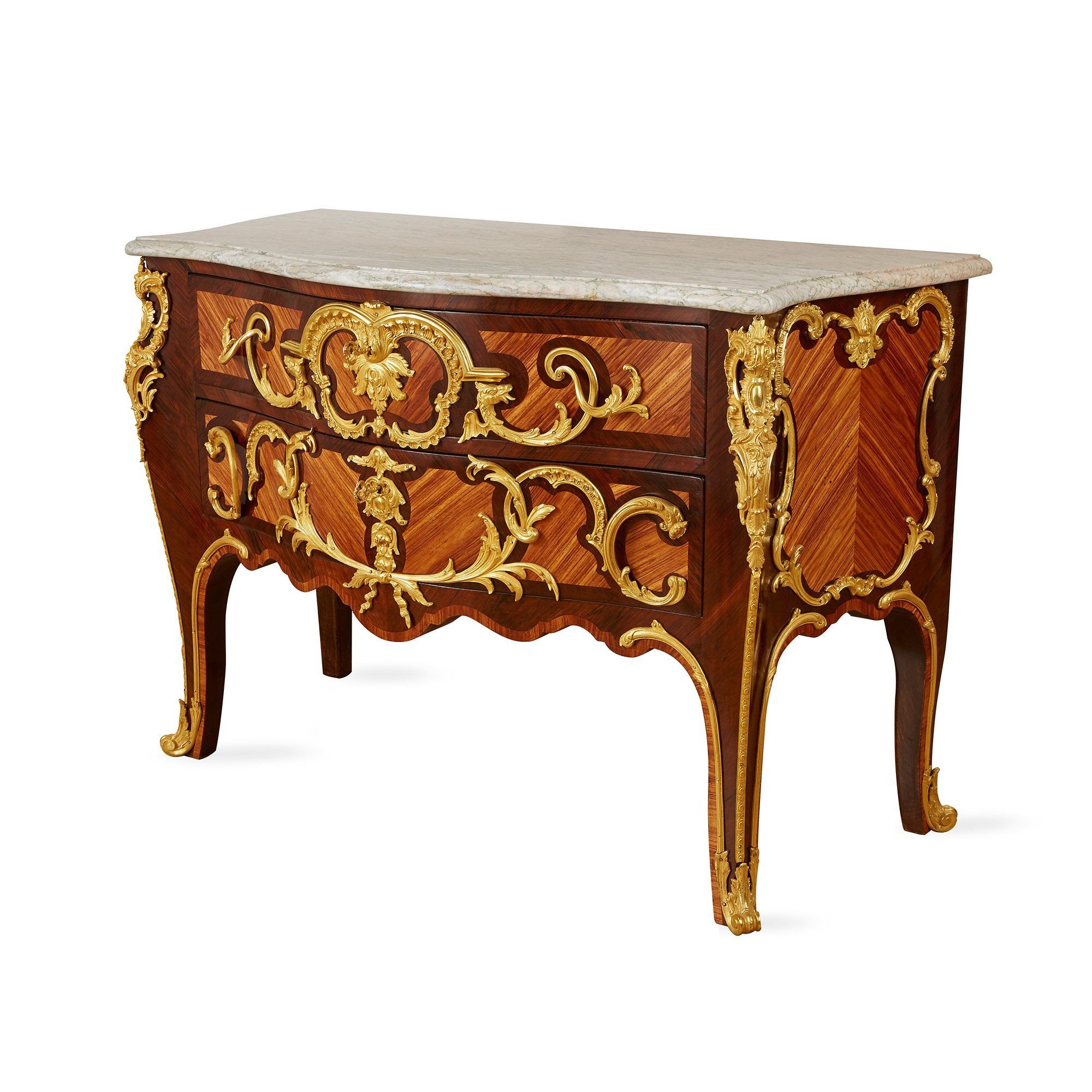 Rosewood, kingwood, ormolu and marble antique French commode Mayfair