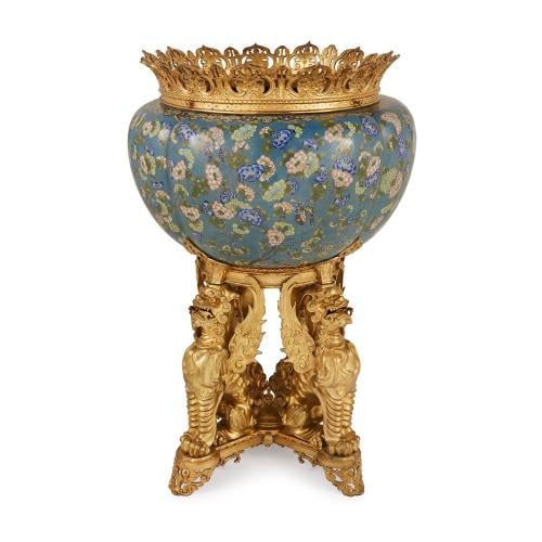 Large cloisonné enamel jardinière attributed to Barbedienne