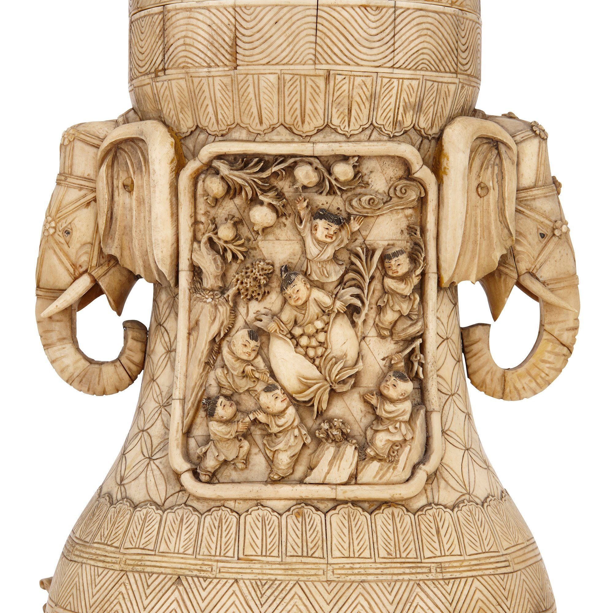 Antique Chinese ivory and bone engraved vase and stand | Mayfair  display picture 1