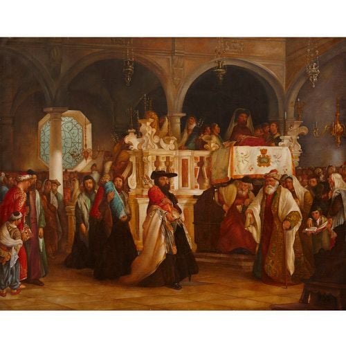 'The Torah Procession', oil painting after Hart